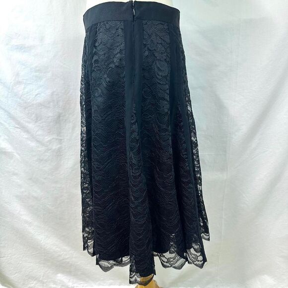 APOSTROPHE‎ Black Floral Lace Midi Skirt Flowy Women's 12 Petite Gothic Romantic - Picture 4 of 8
